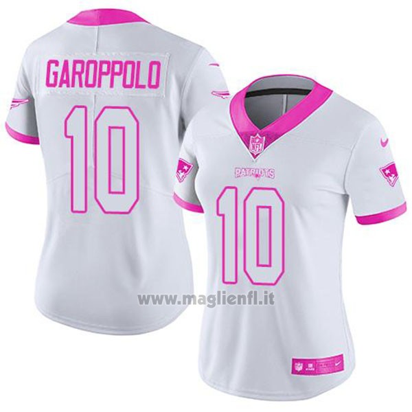 Maglia NFL Limited Donna New England Patriots 10 Jimmy Garoppolo Bianco Rosa Stitched Rush Fashion